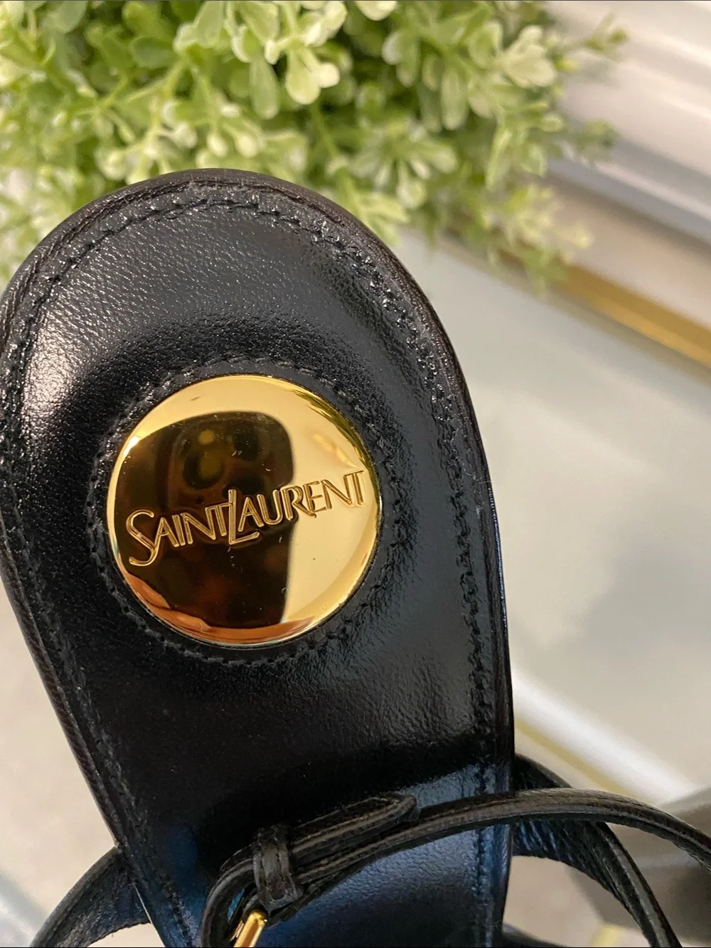 Saint Laurent Black Leather Platform Sandals with Straps